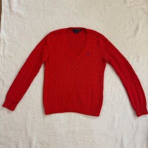 Ralph Lauren V-Neck Sweater in Bold Red size S M